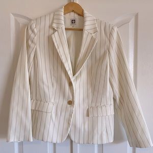 ANNE KLEIN IVORY/BEIGE STRIPED BLAZER JACKET
